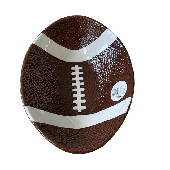 LANG Hand Painted Ceramic FOOTBALL Shaped Serving Bowl Brown White Decor NEW - Picture 13 of 14